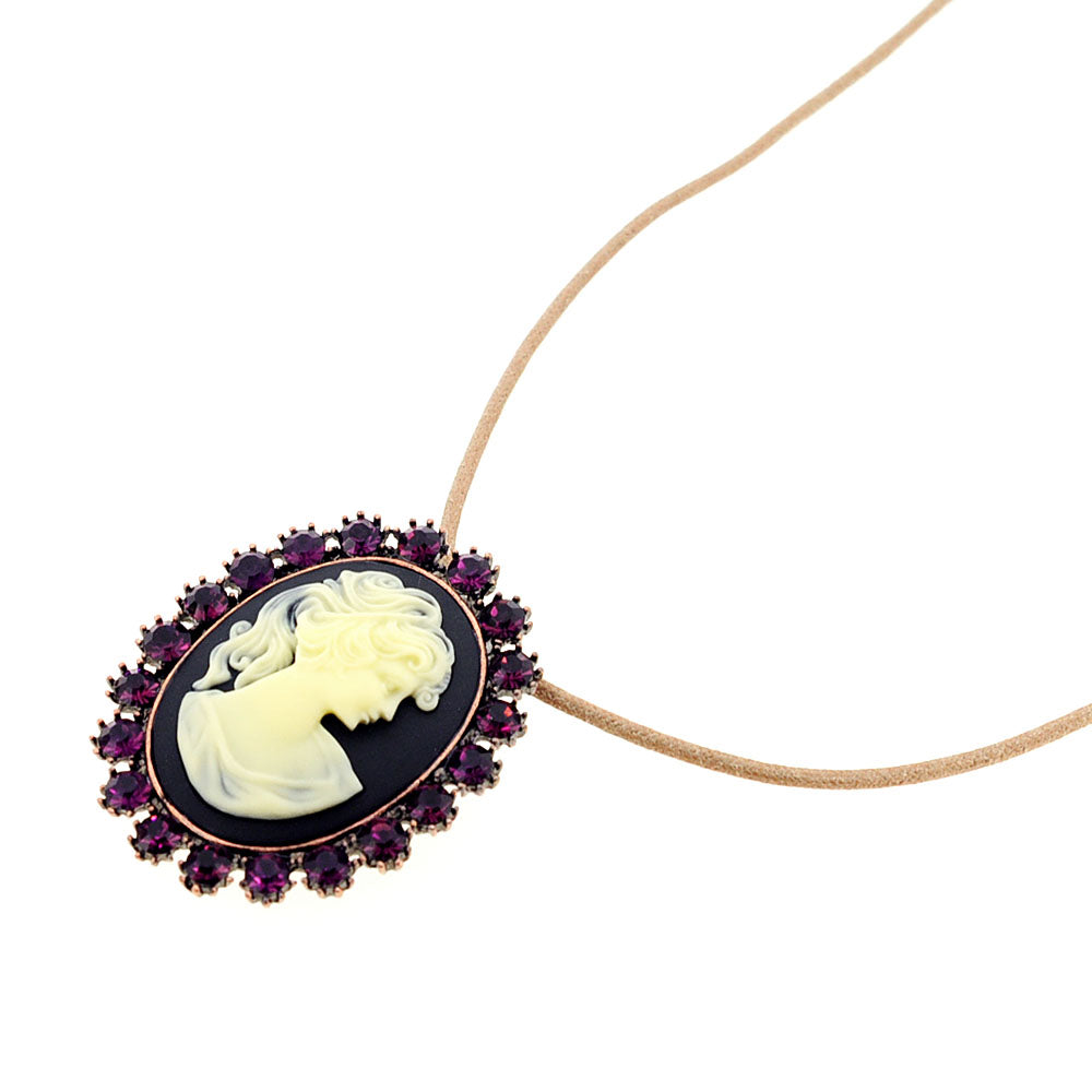 Purple Cameo Amethyst Crystal Pin Brooch and Pendant