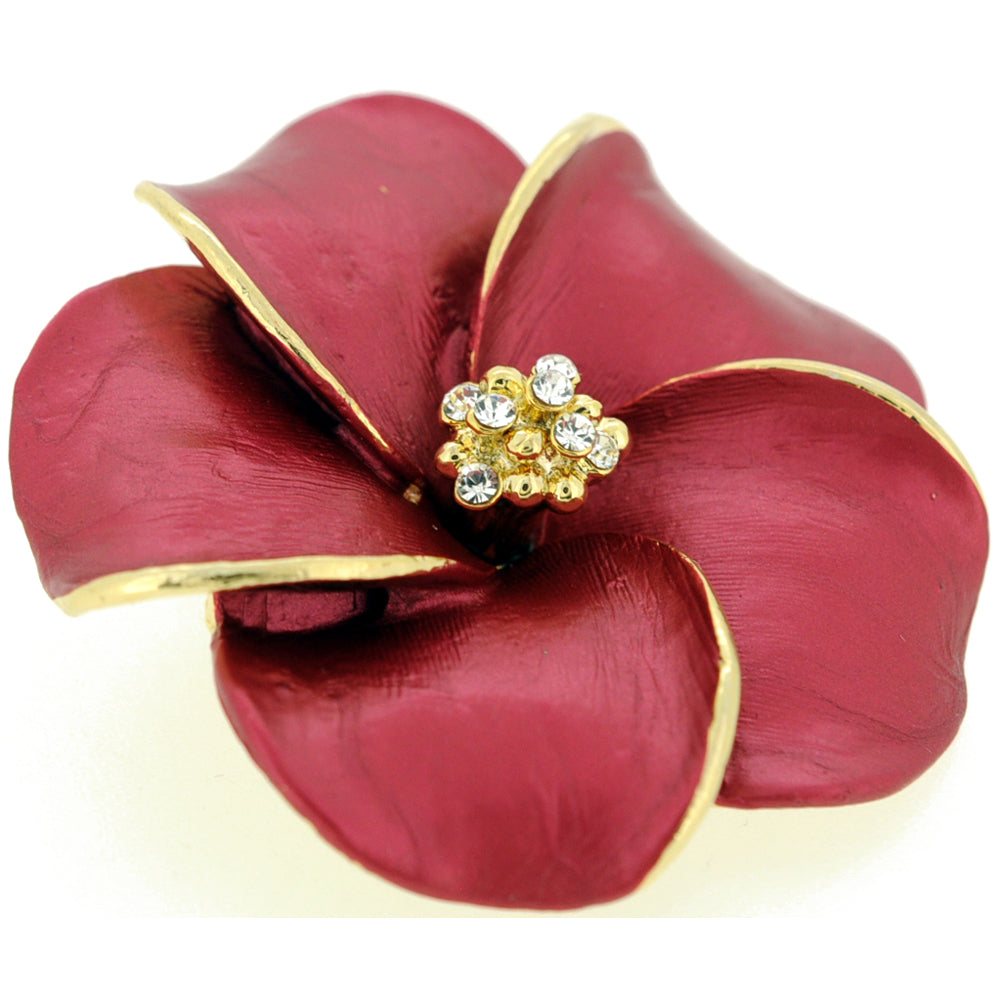 Plum Red Hawaiian Plumeria Flower Swarovski Crystal Pin Brooch and Pendant
