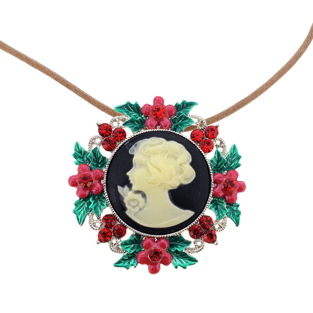 Multicolor Wreath Cameo Crystal Pin Brooch And Pendant