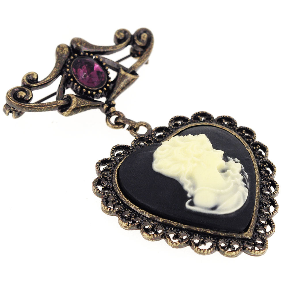 Vintage Amethyst Crystal Cameo Pin Brooch