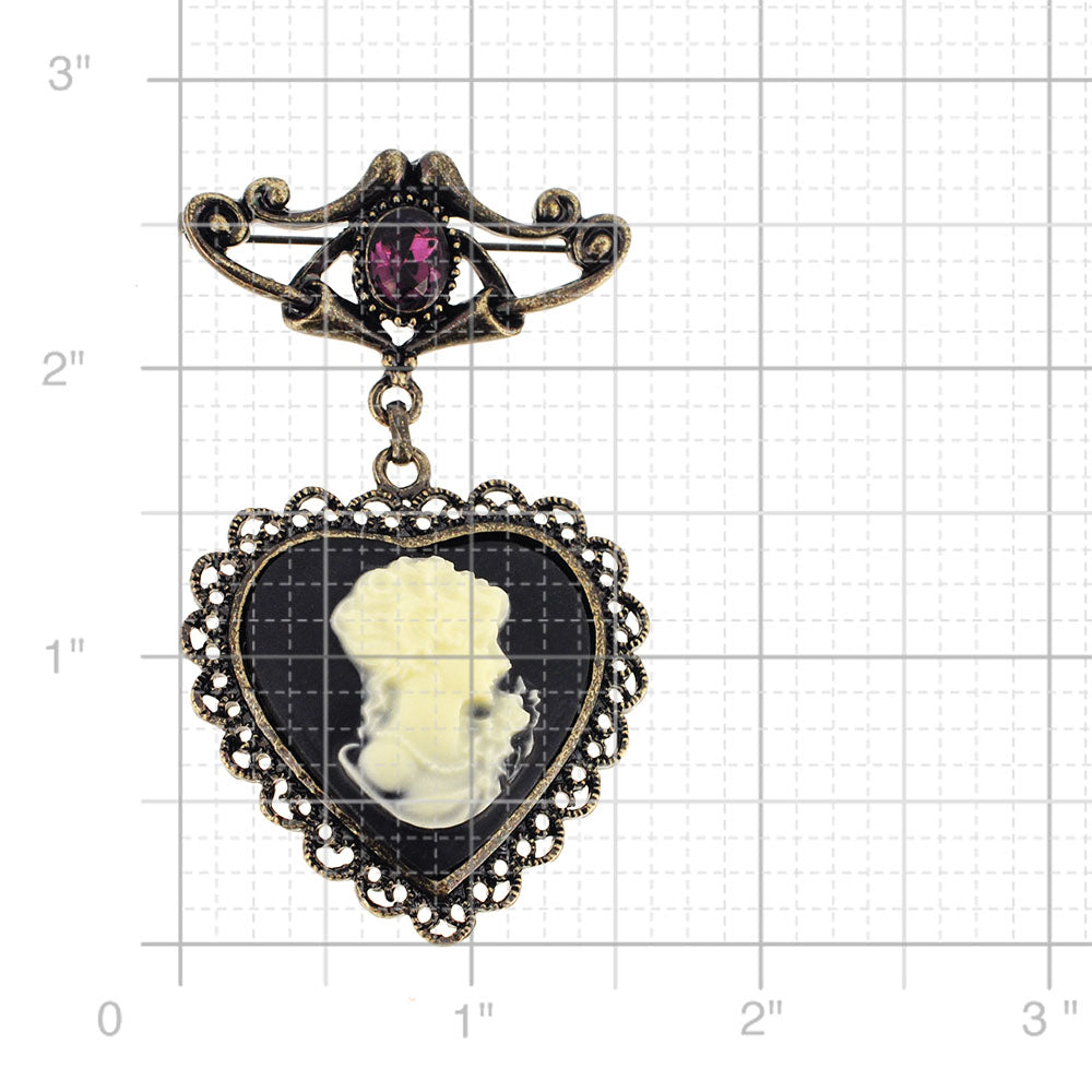 Vintage Amethyst Crystal Cameo Pin Brooch