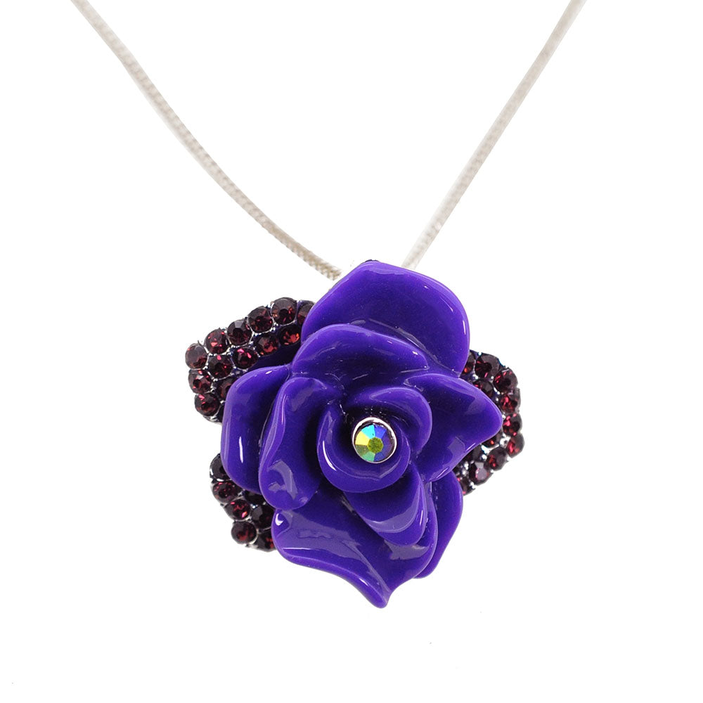 Dark Amethyst Purple Enamel Rose Pin Brooch