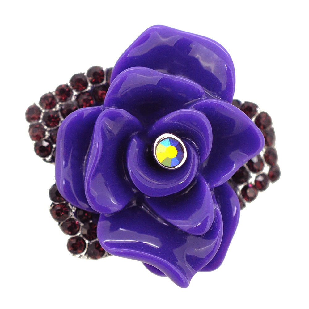 Dark Amethyst Purple Enamel Rose Pin Brooch
