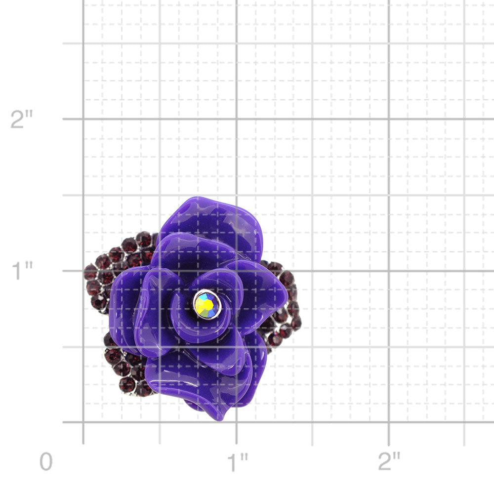 Dark Amethyst Purple Enamel Rose Pin Brooch