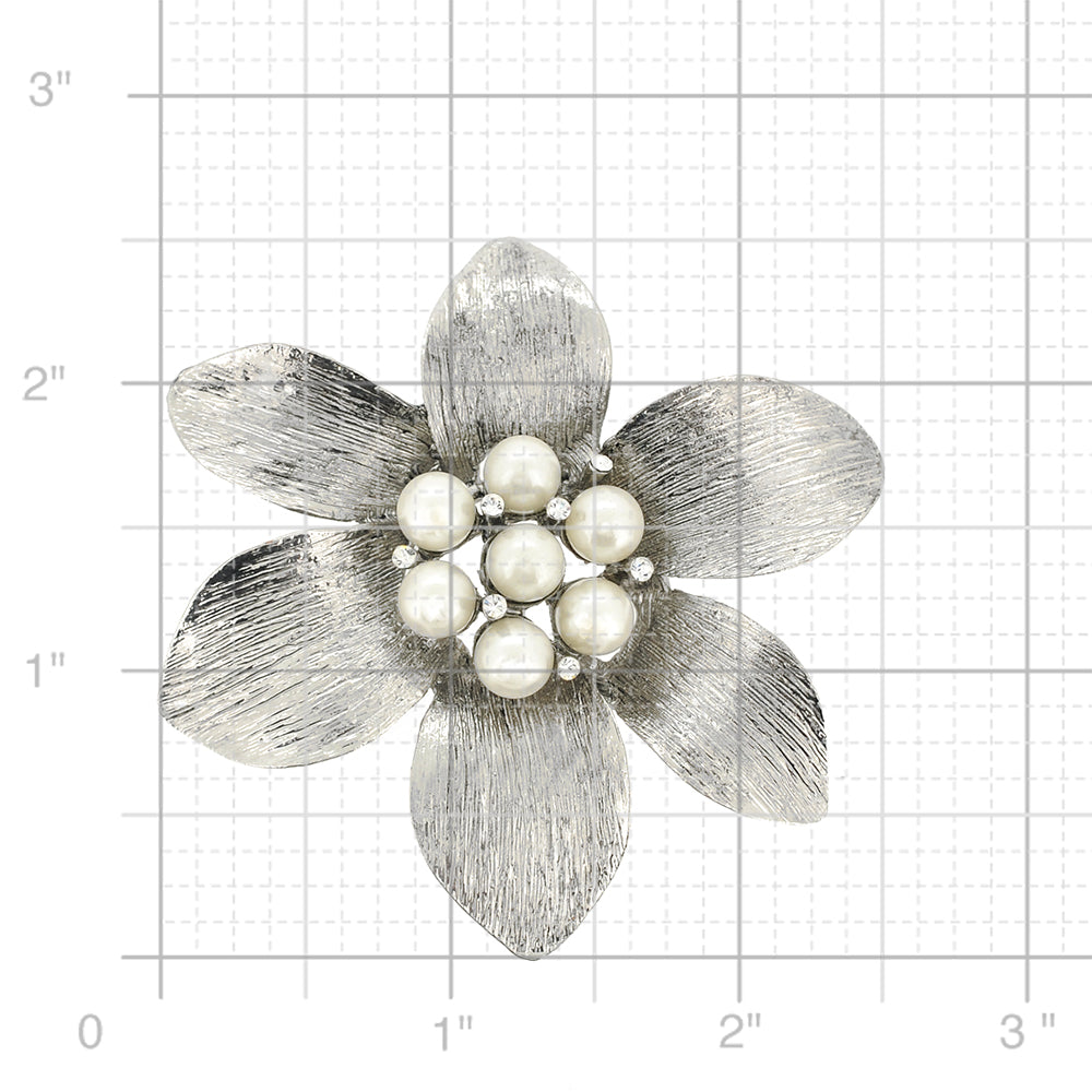 Silver Pearl Flower Pin Brooch