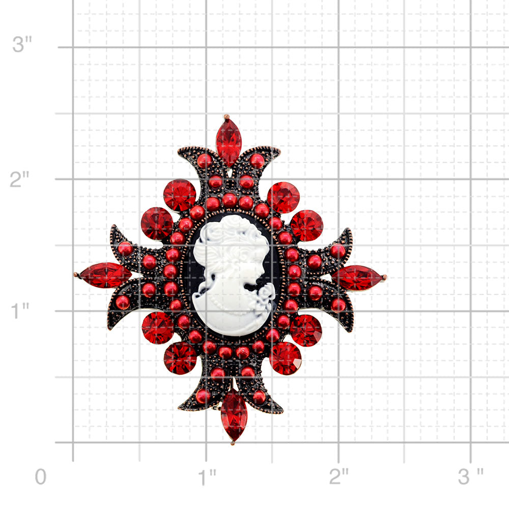 Vintage Style Red Cameo Cross Crystal Pin Brooch