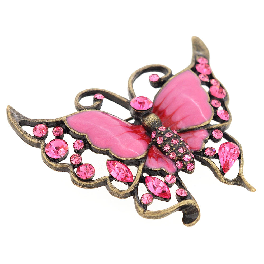 Pink Butterfly Crystal Brooch Pin