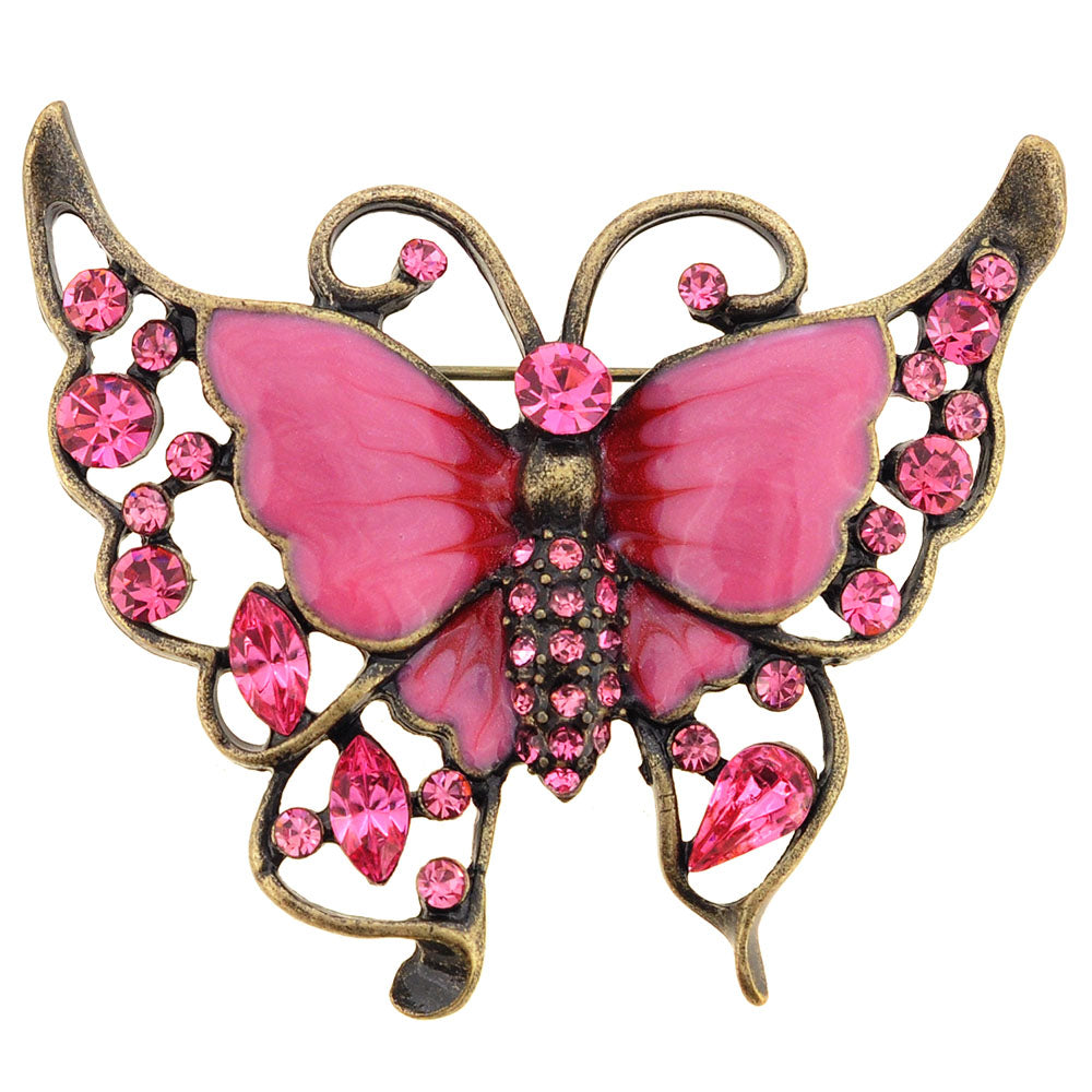 Pink Butterfly Crystal Brooch Pin