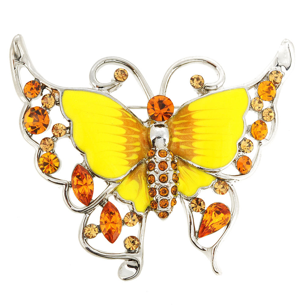 Yellow Butterfly Crystal Pin Brooch