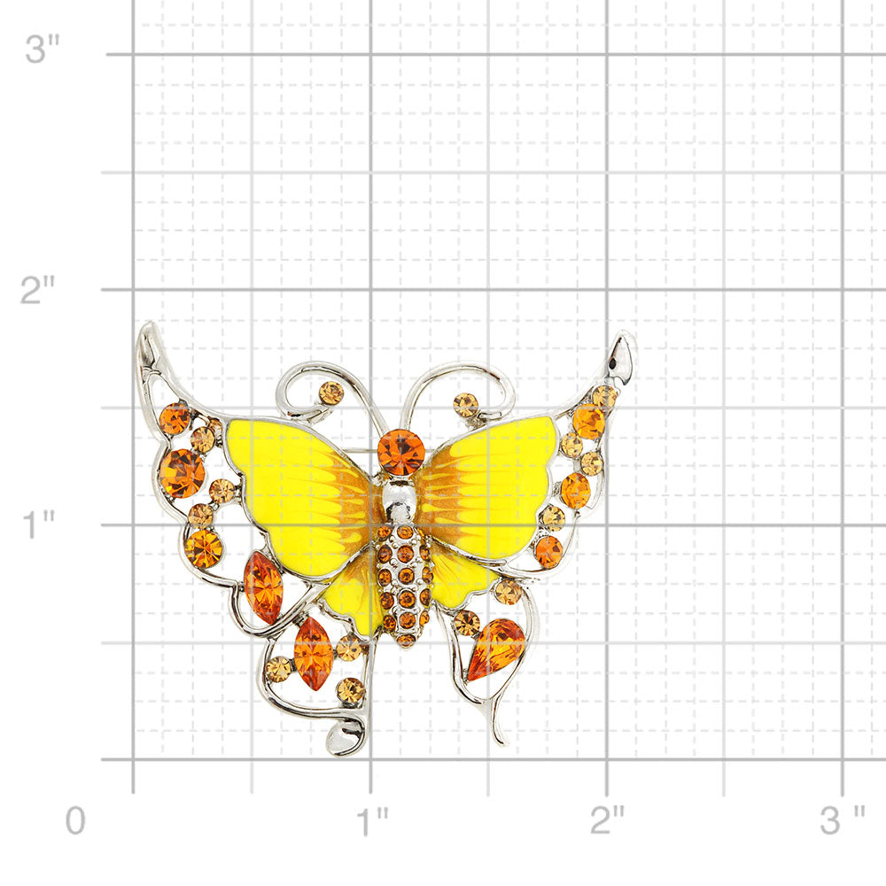 Yellow Butterfly Crystal Pin Brooch