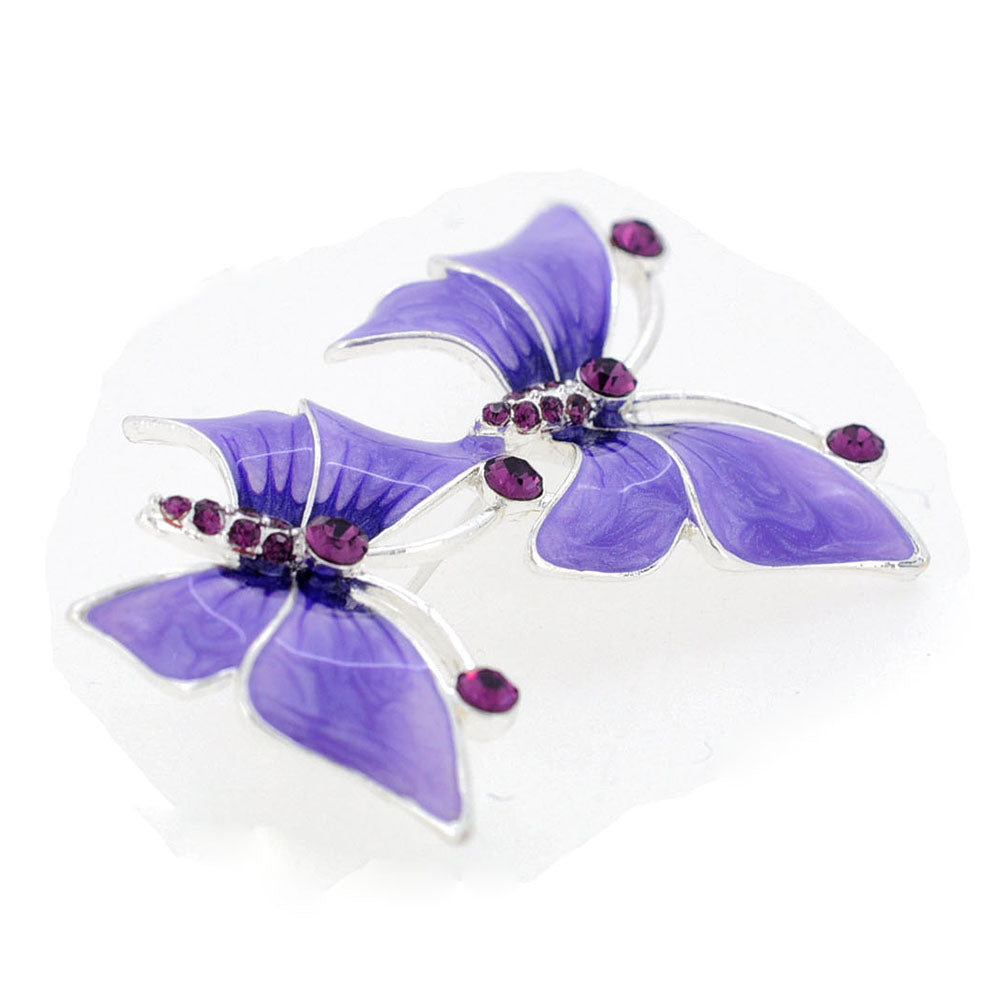 Two Purple Butterfly Crystal Pin Brooch