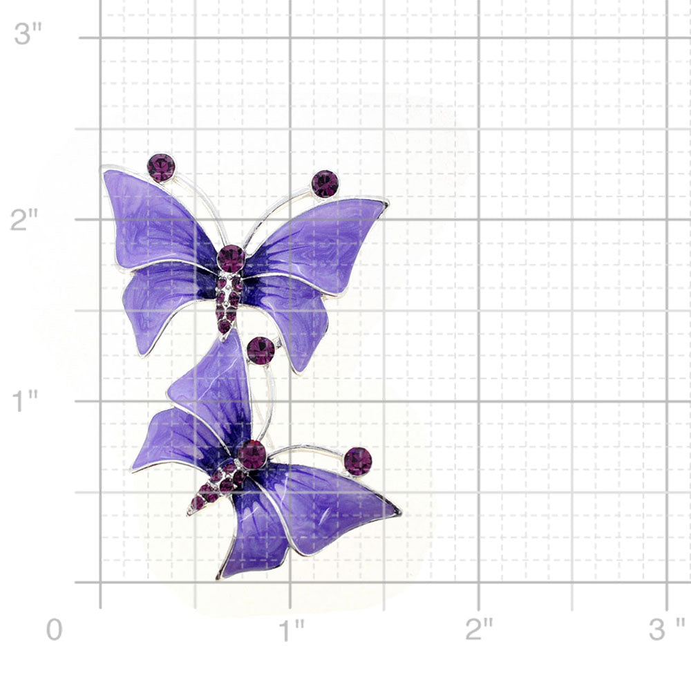 Two Purple Butterfly Crystal Pin Brooch