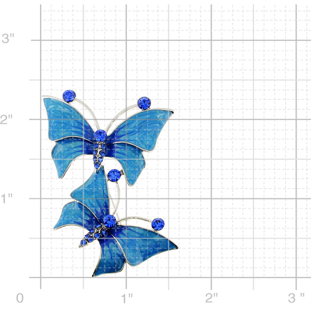 Blue Butterfly Couple Crystal Pin Brooch