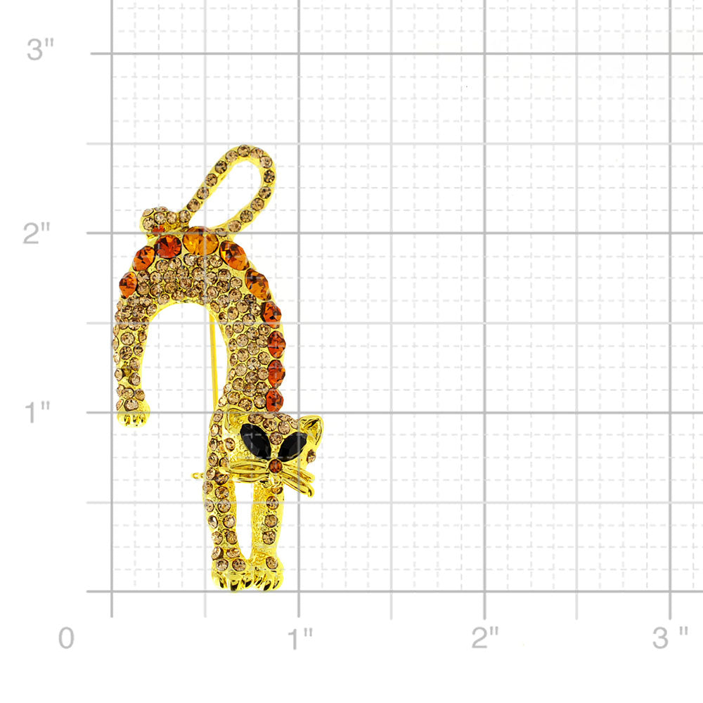 Golden Topaz Brown Crystal Cat Pin Brooch
