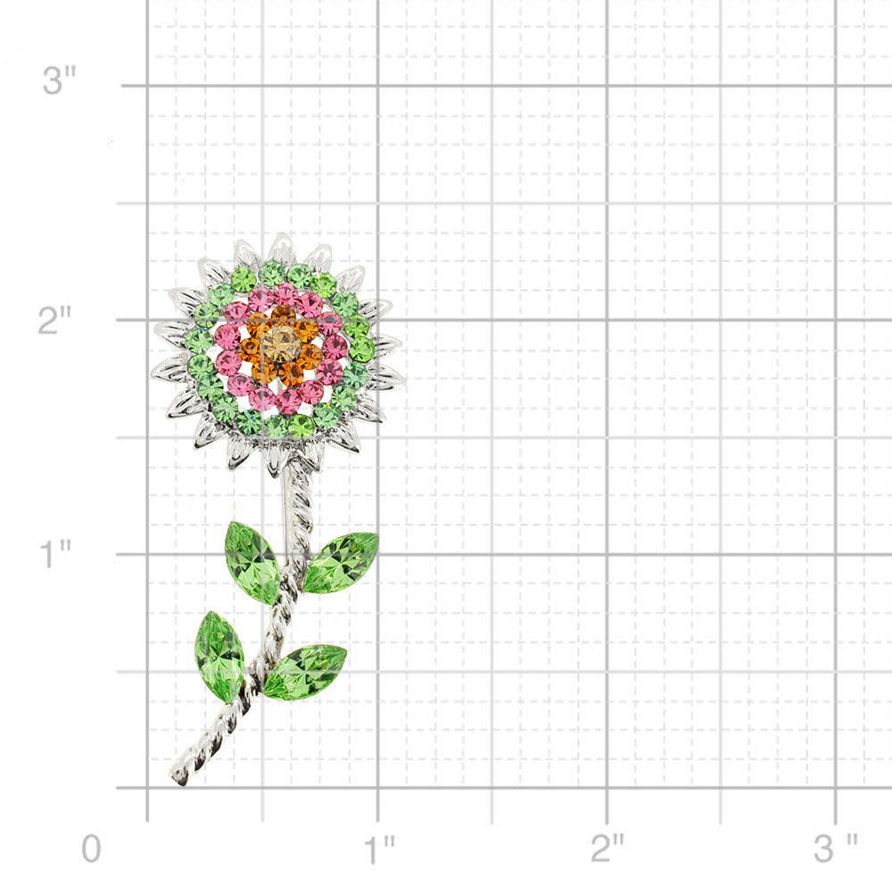 Green Pink Sunflower Crystal Pin Brooch