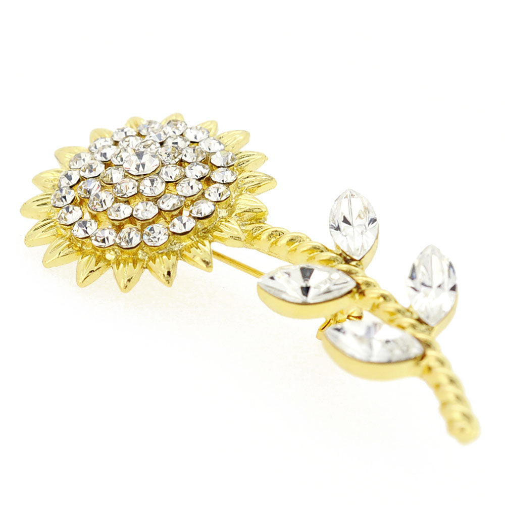 Golden Crystal Sunflower Pin Brooch