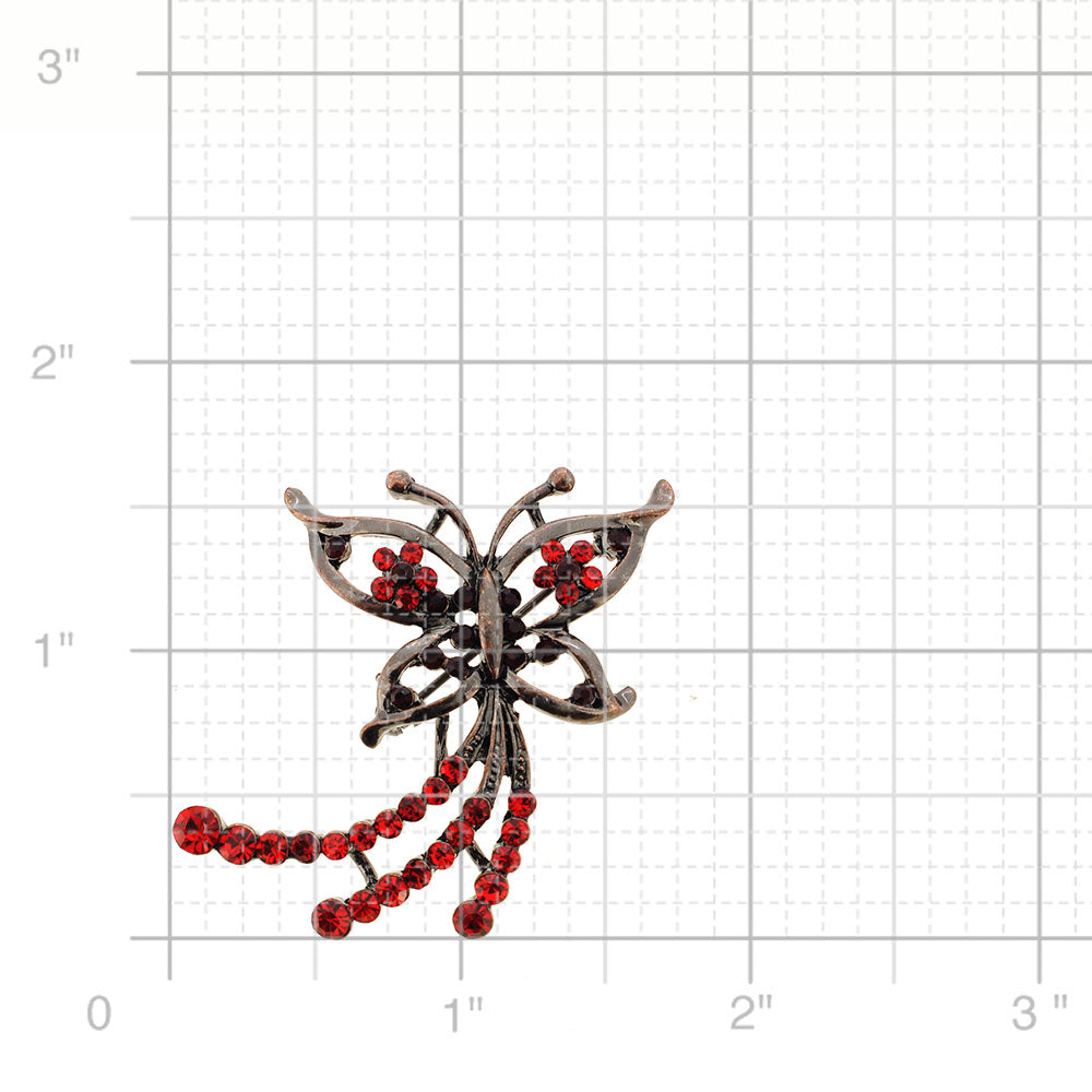 Red Flying Butterfly Crystal Pin Brooch