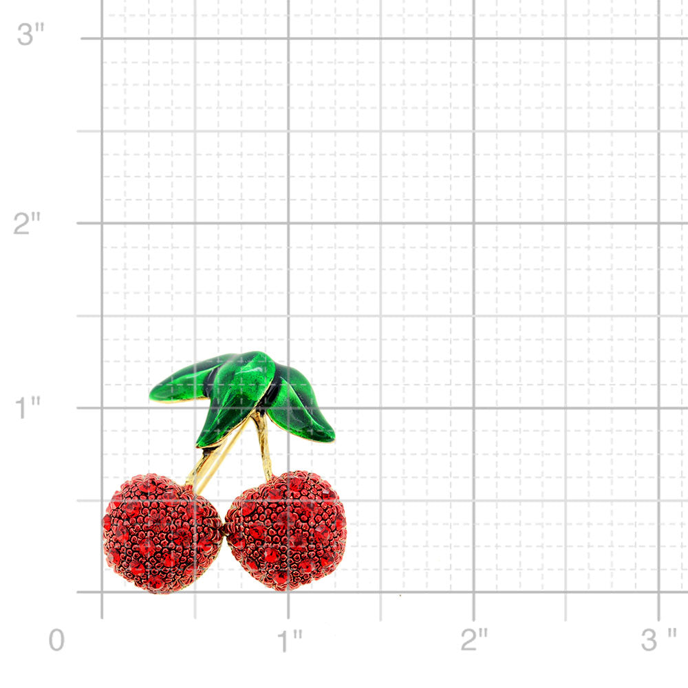 Red Cherry Fruit Crystal Pin Brooch
