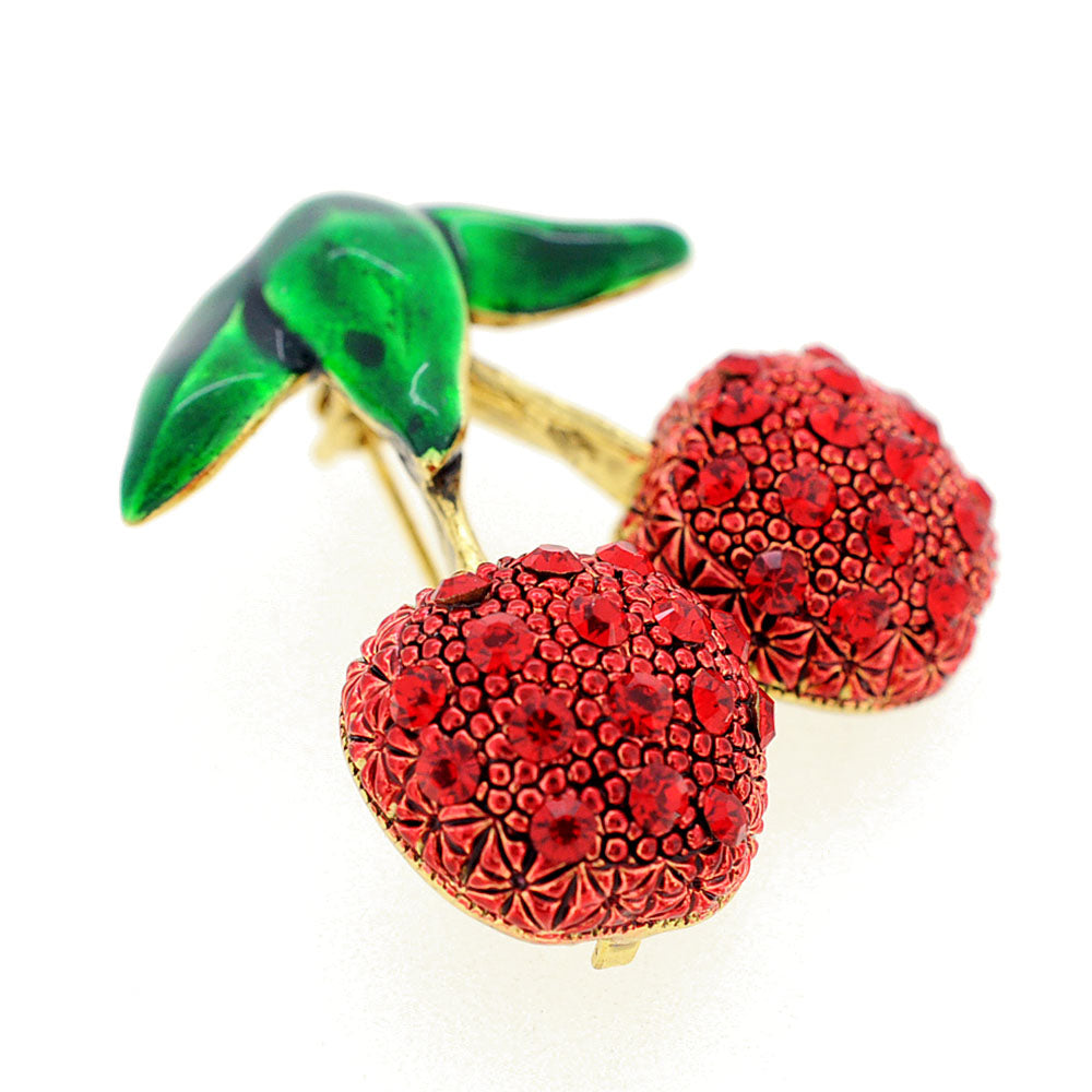Red Cherry Fruit Crystal Pin Brooch