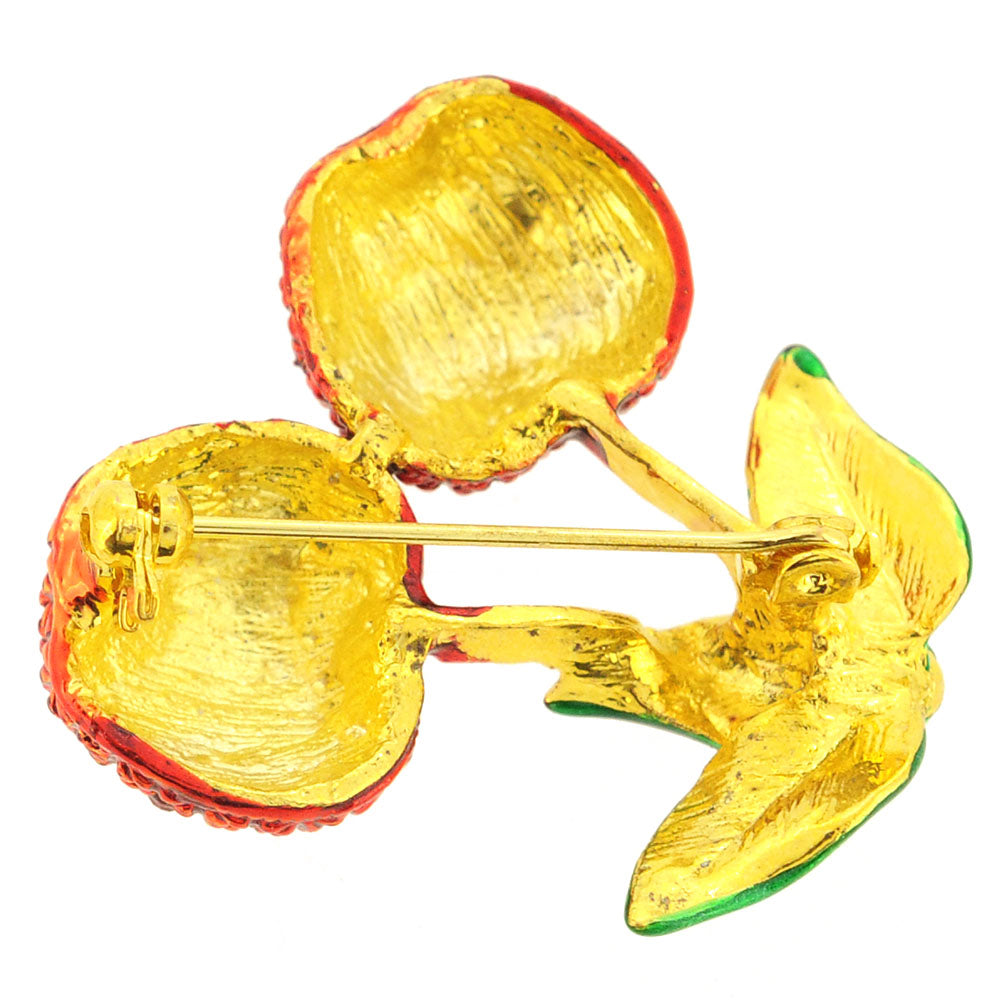 Red Cherry Fruit Crystal Pin Brooch