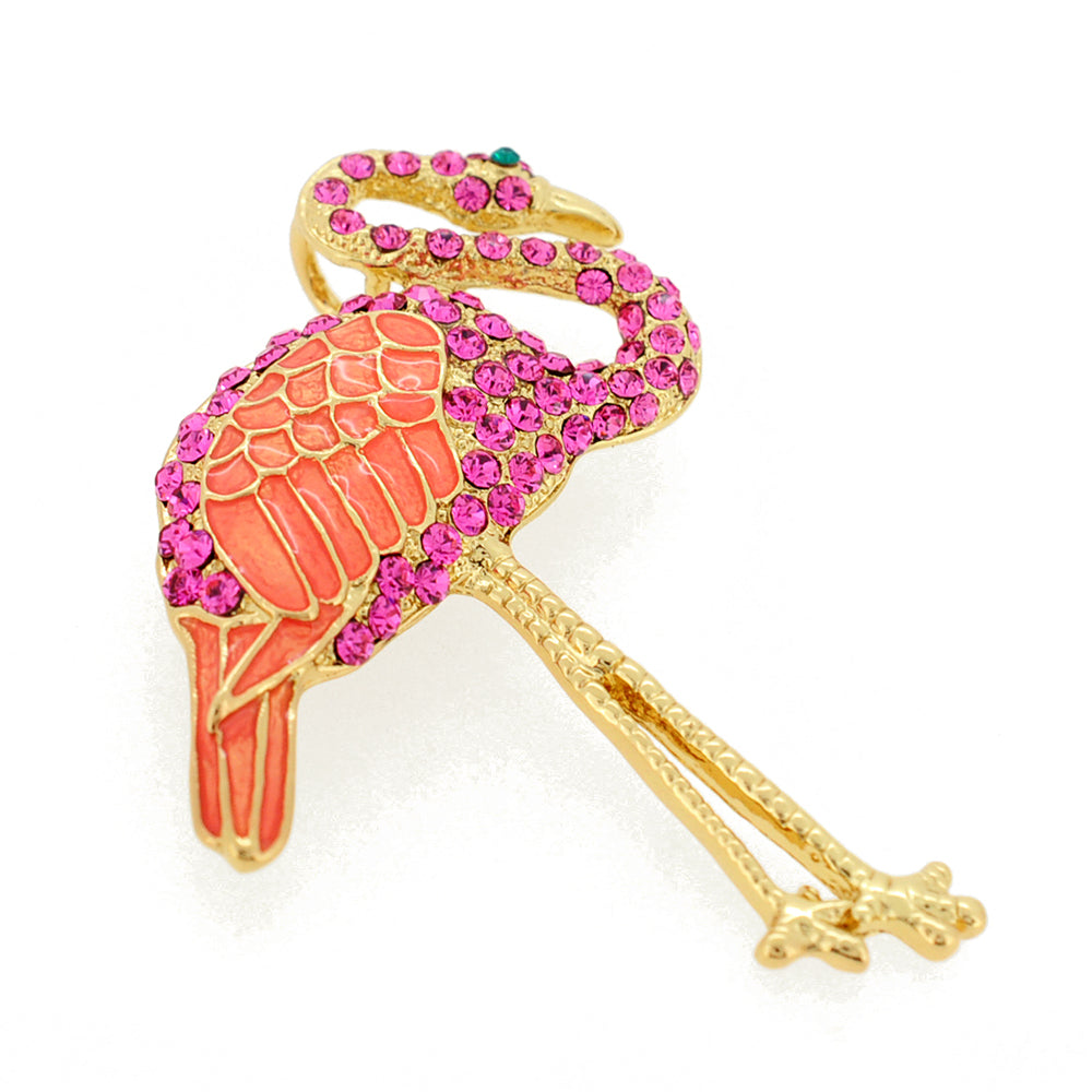 Pink Flamingo Crystal Pin Brooch And Pendant