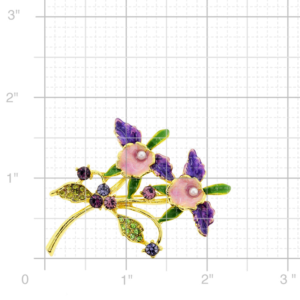 Purple Orchid Crystal Flower Pin Brooch