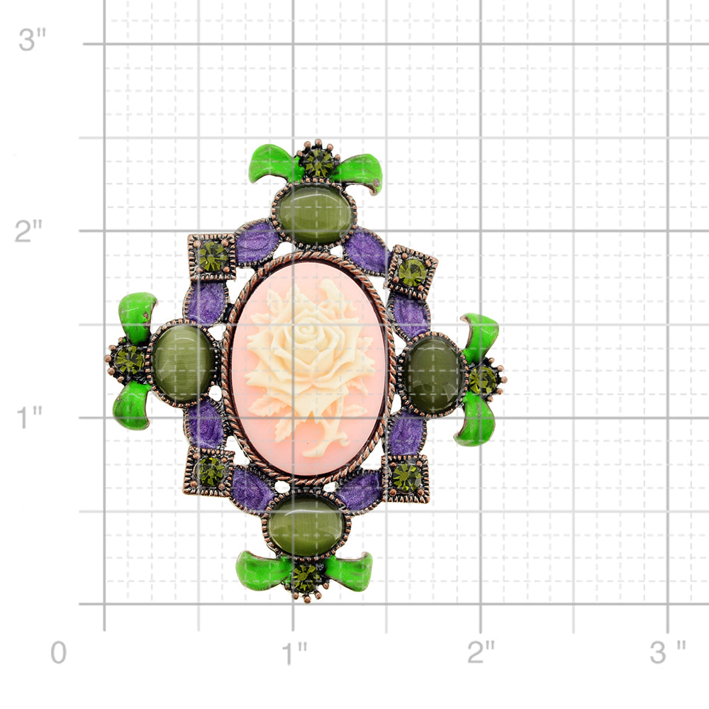 Vintage Emerald Flower Cameo Pin Brooch