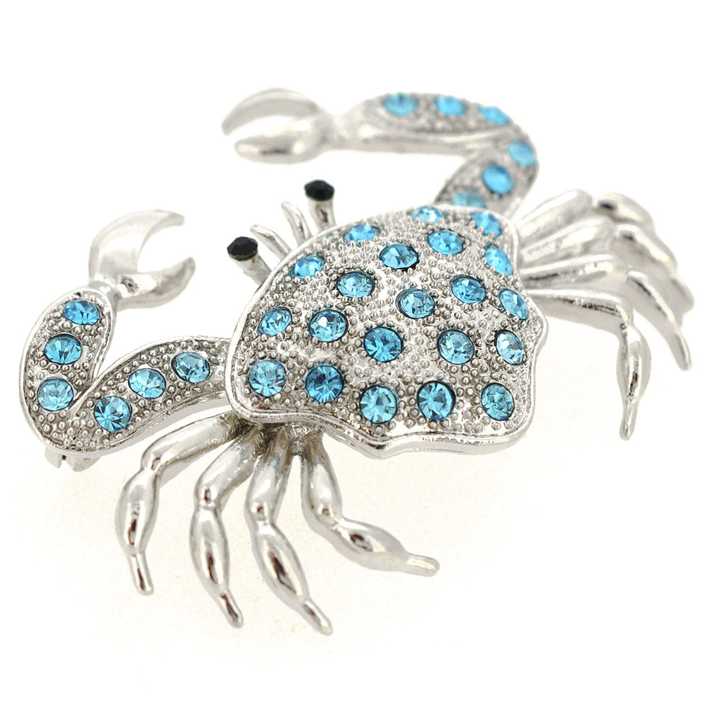 Turquoise Blue Crab Crystal Pin Brooch