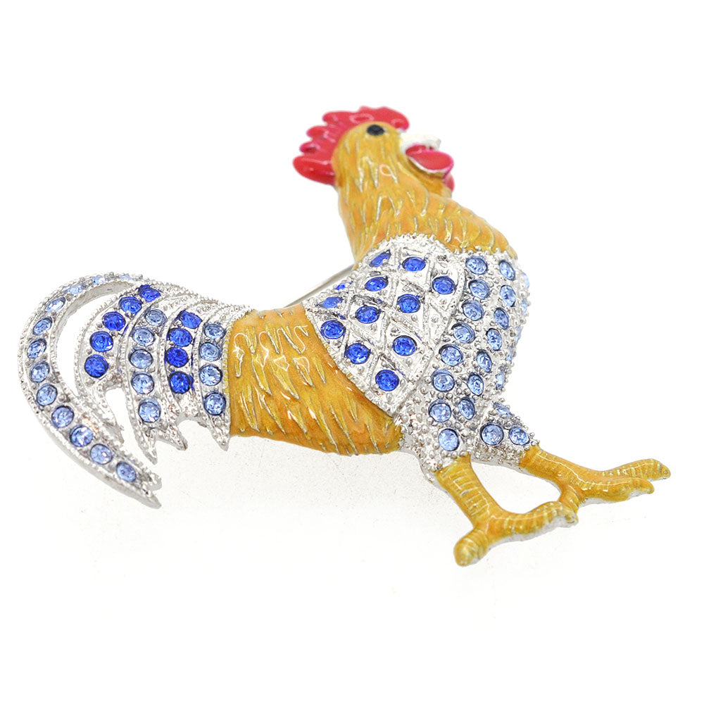 Sapphire Rooster Enamel Animal Pin Brooch