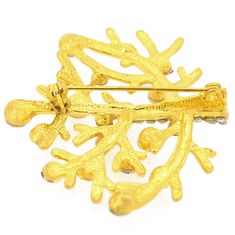 Golden Multicolor Christmas Tree Crystal Pin Brooch