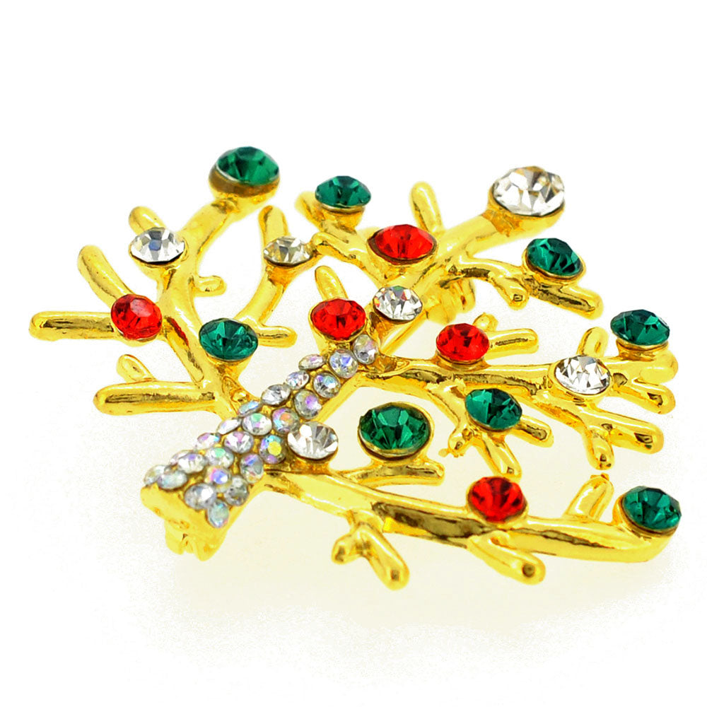 Golden Multicolor Christmas Tree Crystal Pin Brooch