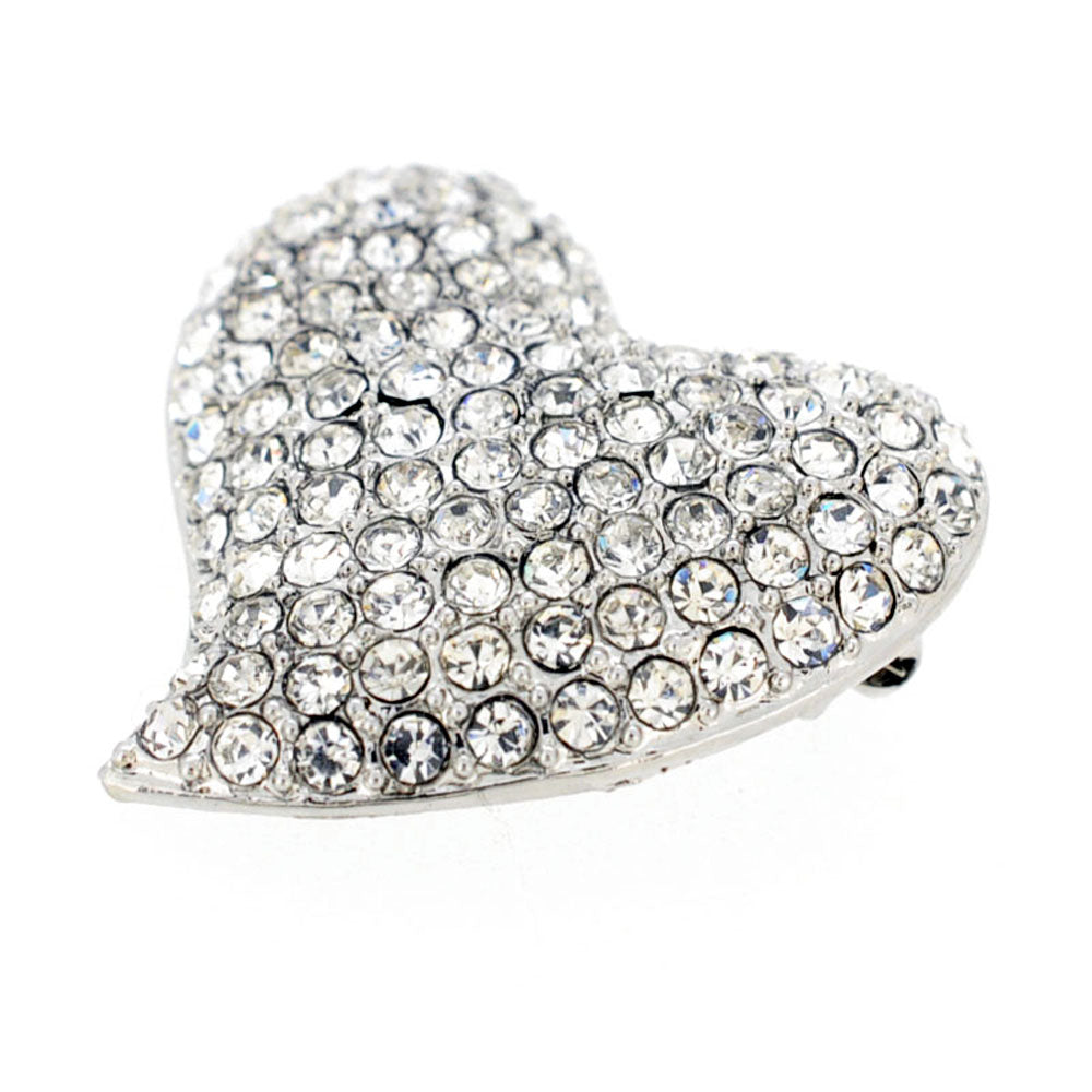 Silver Crystal Heart Pin Brooch