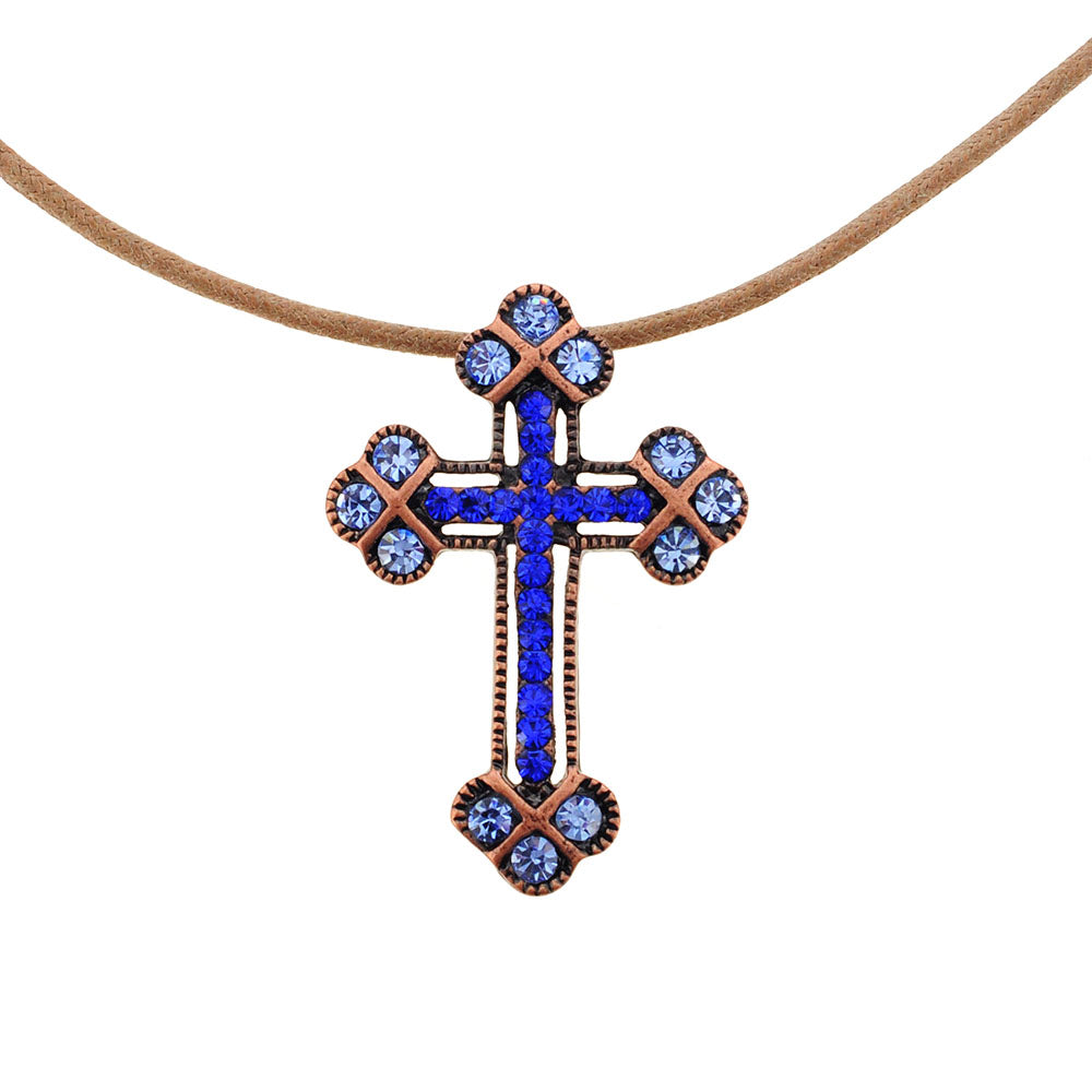 Vintage Style Blue Cross Sapphire Crystal Pin Brooch And Pendant