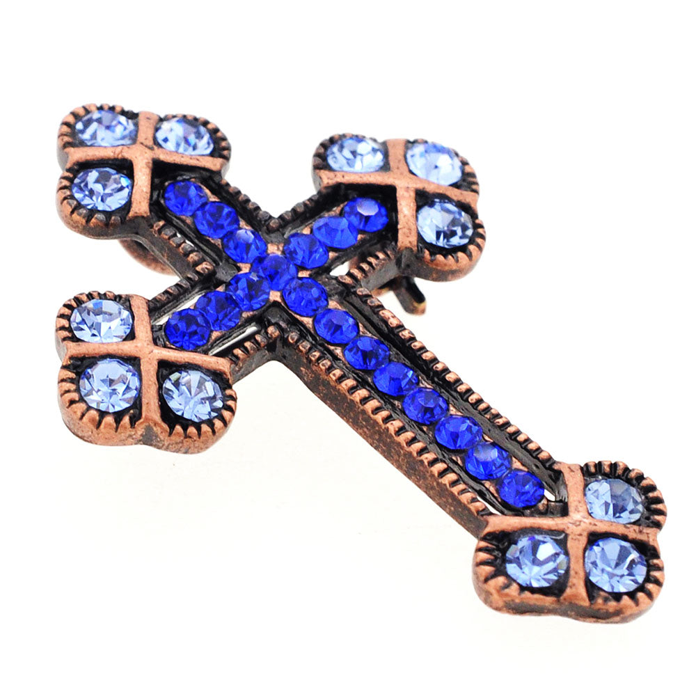Vintage Style Blue Cross Sapphire Crystal Pin Brooch And Pendant