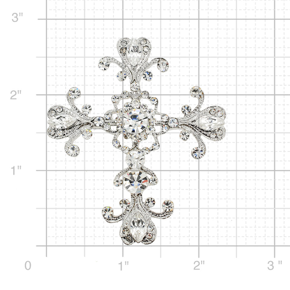 Silver Crystal Cross Pin Brooch And Pendant
