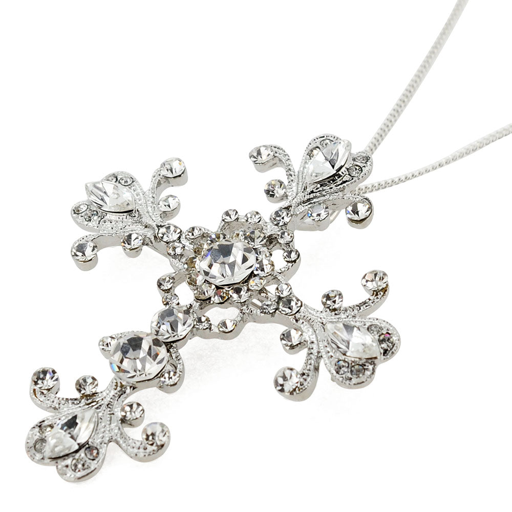 Silver Crystal Cross Pin Brooch And Pendant