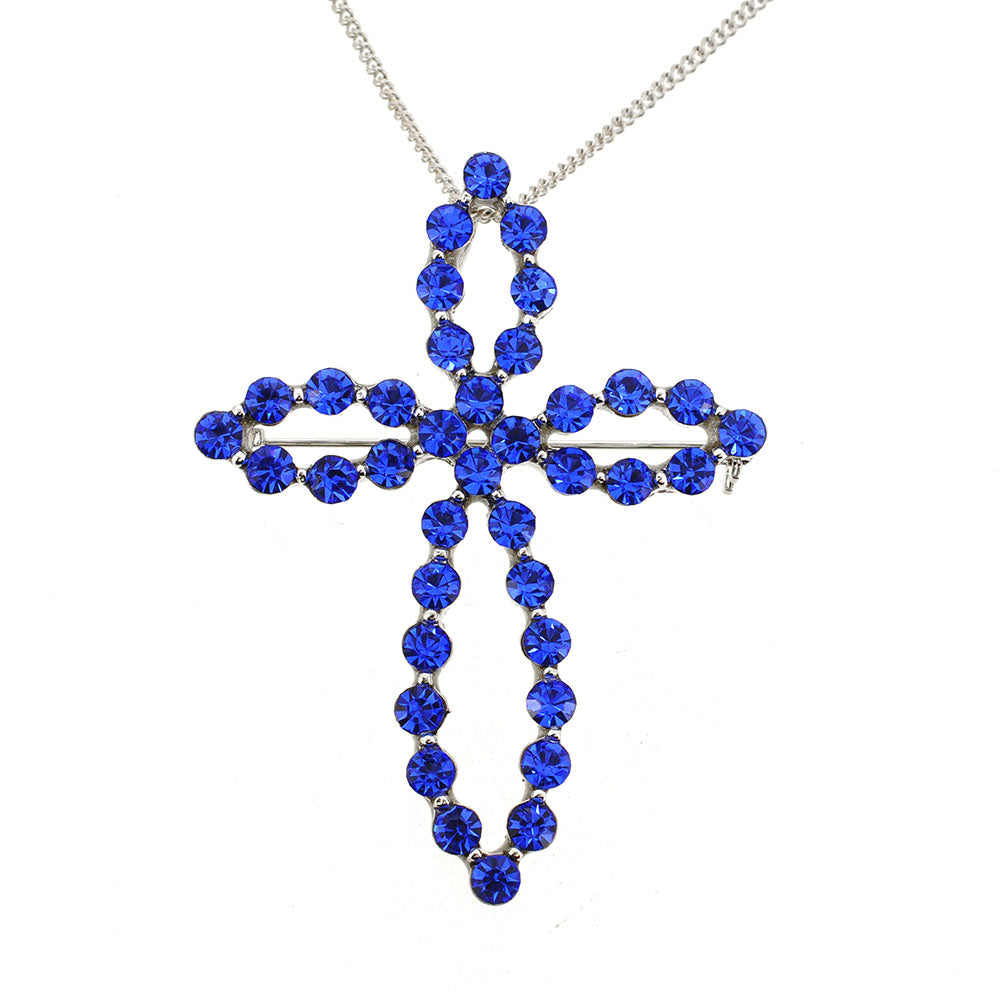 Sapphire Blue Cross Pin And Pendant