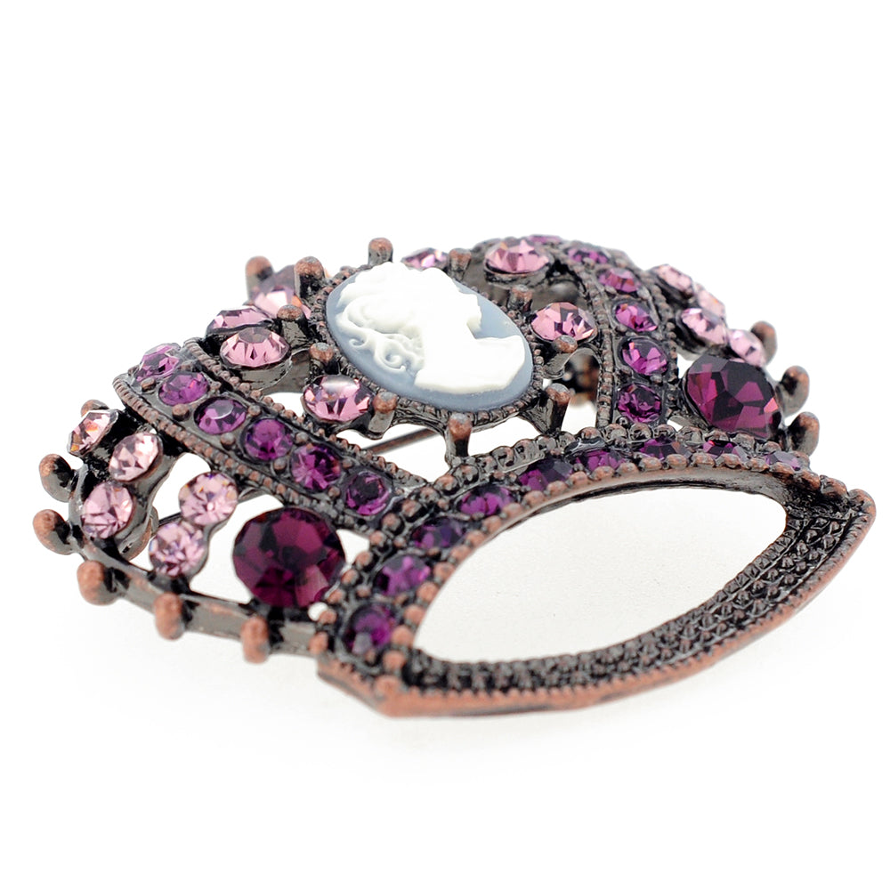 Vintage Style Purple Cameo Crown Amethyst Crystal Pin Brooch