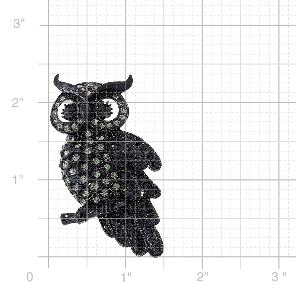 Black Owl Crystal Bird Pin Brooch