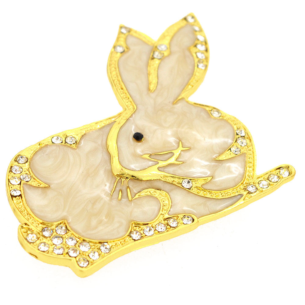 Golden Rabbit Easter Crystal Brooch Pin