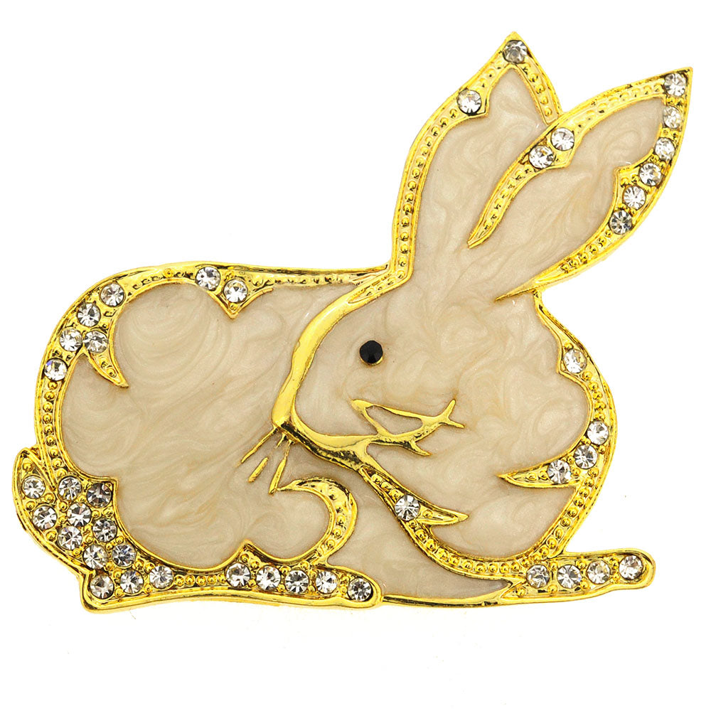 Golden Rabbit Easter Crystal Brooch Pin