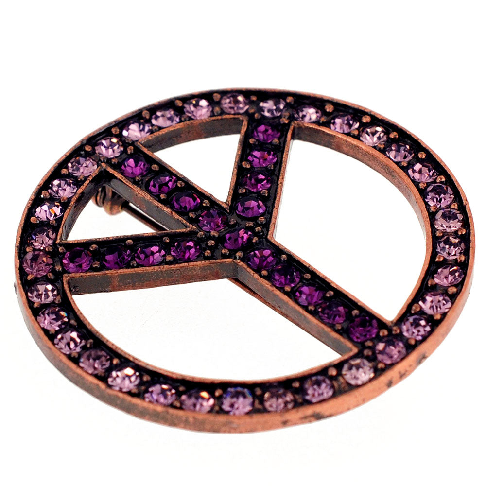 Purple Peace Sign Amethyst Crystal Pin Brooch