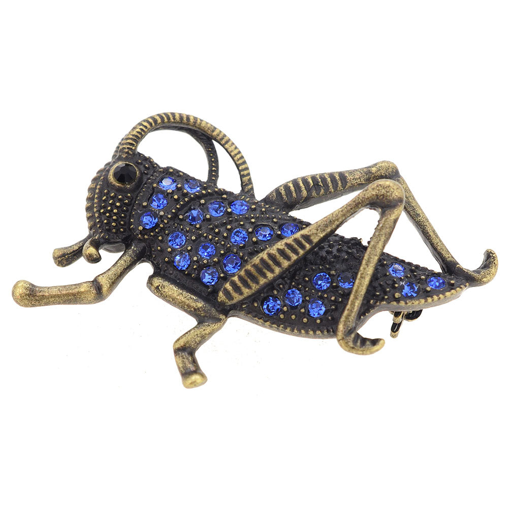 Vintage Style Sapphire Blue Crystal Grasshopper Bug Pin Brooch And Pendant
