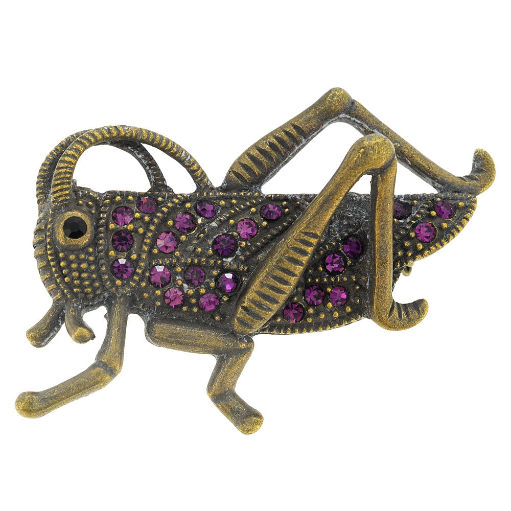Vintage Style Amethyst Purple Grasshopper Pin Brooch