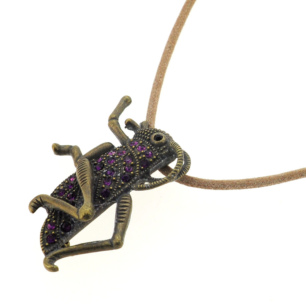 Vintage Style Amethyst Purple Grasshopper Pin Brooch