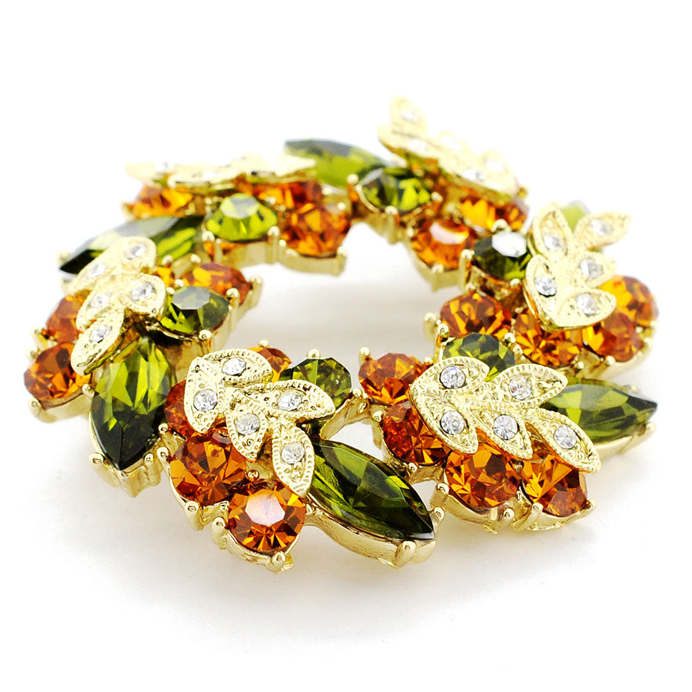 Golden Fall Wreath Pin Brooch And Pendant
