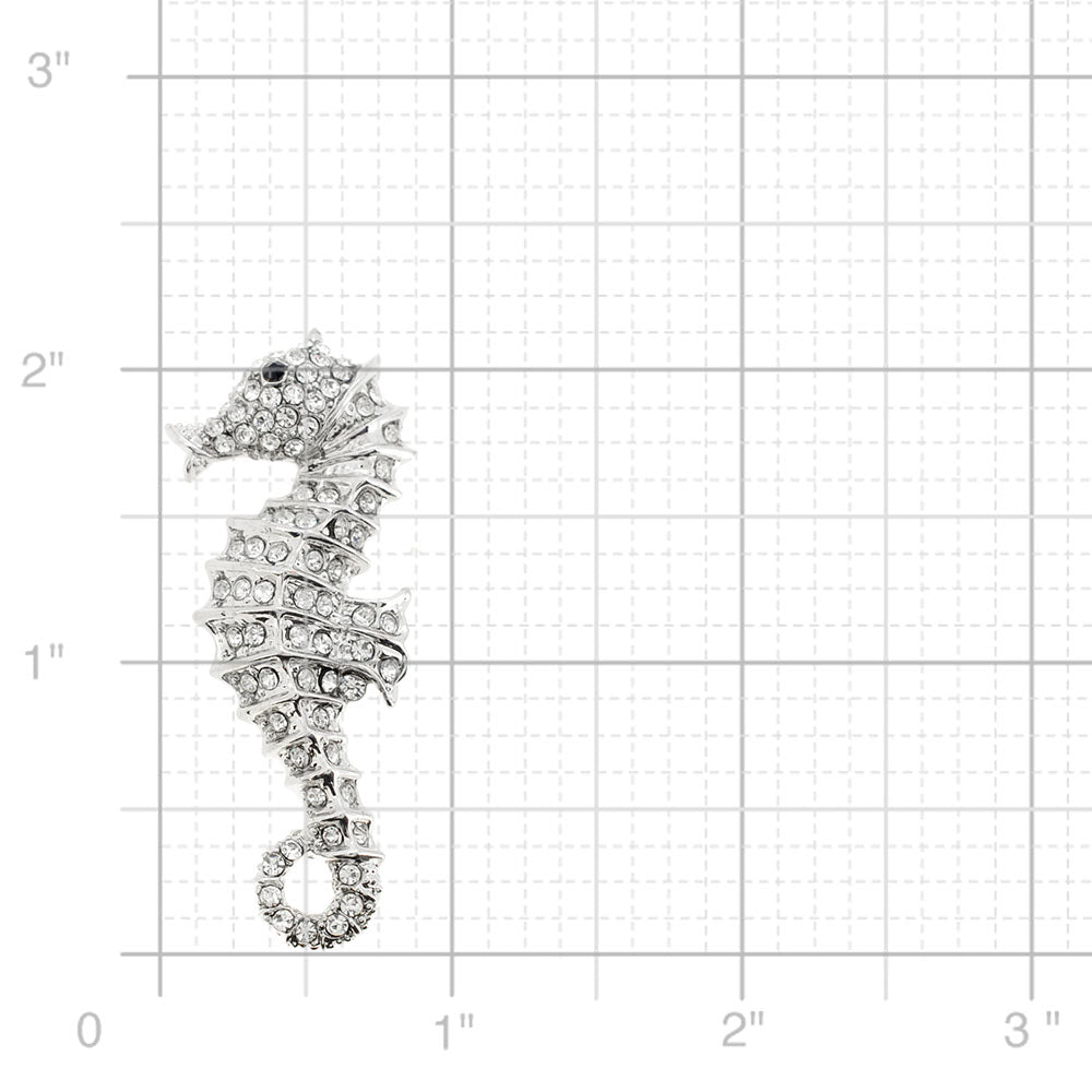 Silver Crystal Seahorse Pin Brooch