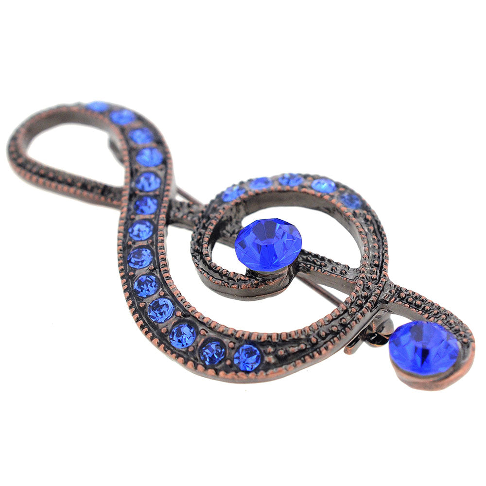 Sapphire Blue Spiral Music Note Pin Brooch