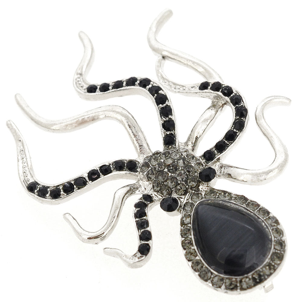 Black Octopus Crytsal Pin Brooch