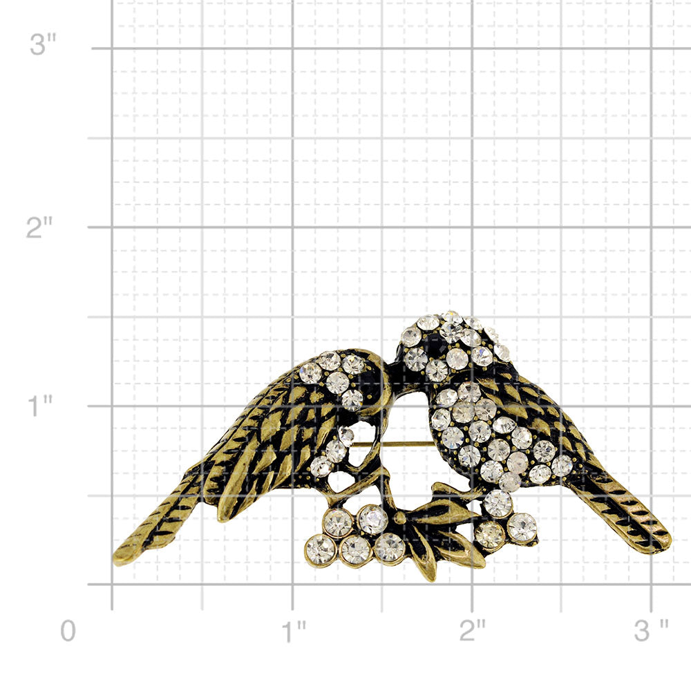 Vintage Style Couple Sparrows Crystal Bird Pin Brooch